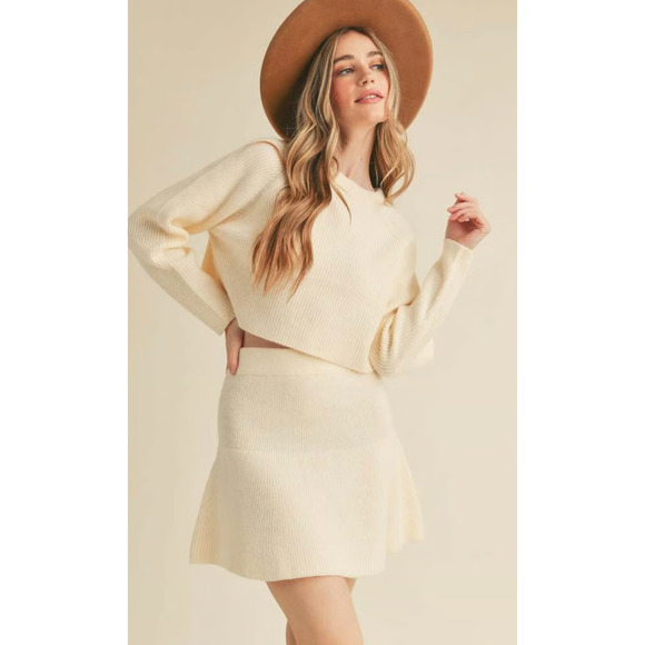 Mable Skirt Womens Large Cream Rib Knit Flare Soft Stretch Fall Preppy - Picture 1 of 13